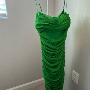 New House of CB Elegant Green Ruched Dress